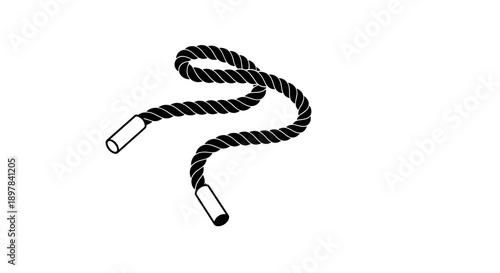 Black drawcord with metallic tips isolated on white background, resembling a joggers accessory, displayed in a twisted shape with detailed texture