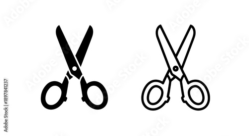Versatile Scissors Icon Set: Solid and Outline Styles for Cutting and Crafting Needs
