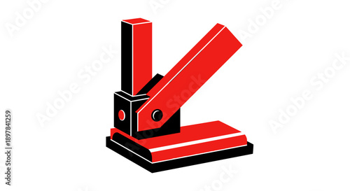 Red and black corner punch tool isolated on a white background, showcasing its geometric design and sturdy construction