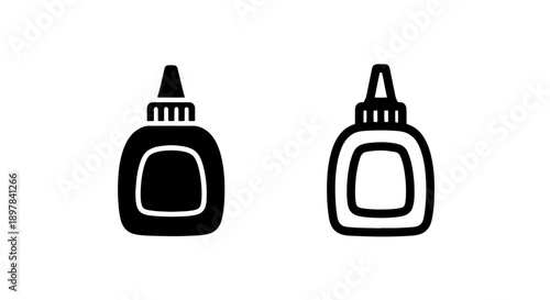Glue Bottle Adhesive Icon: Solid and Outline Vector Designs for Craft and Stationery Use