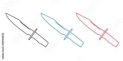 Minimalist combat knife outline icons. Set of three minimalist combat knife outline icons