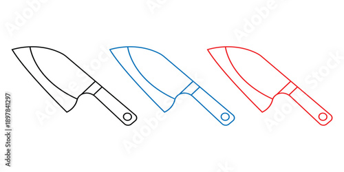Vector outline kitchen butcher cleaver knife icons. set of three minimalist line art icons of butcher cleavers