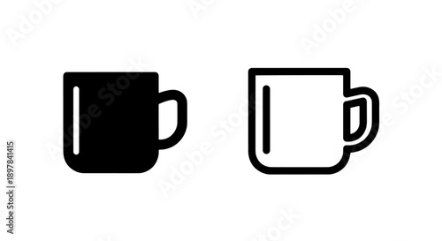 Modern Black Solid and Outline Coffee Tea Mug Cup Icons for Drinkware UI Elements