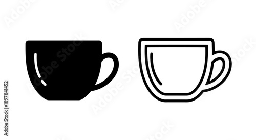 Simple Black Solid and Outline Drink Cup Icons for Cafe and Breakfast Menus
