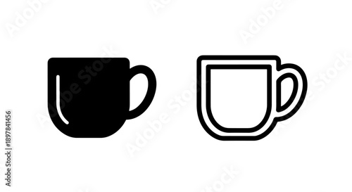 Classic Black Solid and Outline Teacup Mug Icons for Hot Beverages and Home Decor