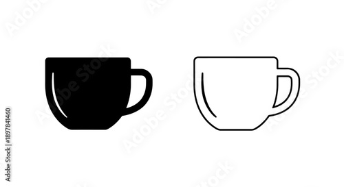 Smooth Black Solid and Outline Coffee Cup Icons for Elegant Drinkware Collection
