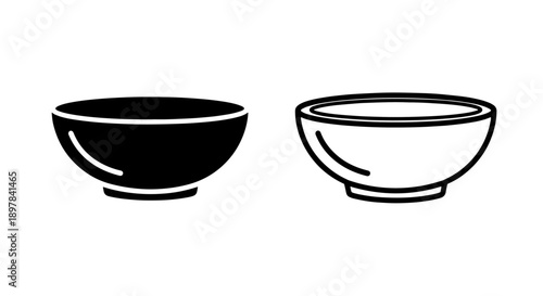 Modern Black Solid and Outline Bowl Icons for Food Serving and Kitchenware