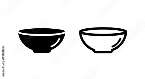 Minimalist Black Solid and Outline Cereal Bowl Icons for Breakfast and Kitchen