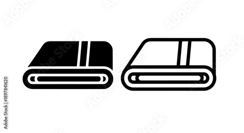 Stacked Folded Towel Icons: Black Solid and Outline Symbols for Bathroom & Spa