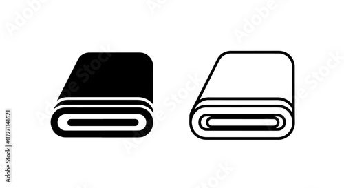 Stacked Folded Towel Icons: Black Solid and Outline Symbols for Bathroom & Spa