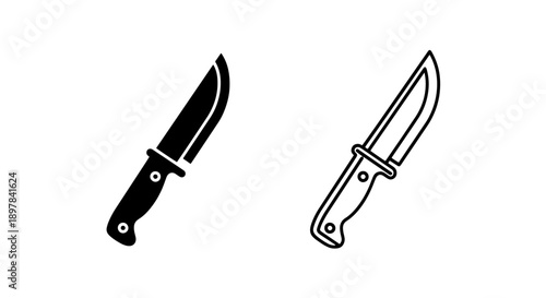 Black Knife Icon Set: Solid and Outline Kitchen Utensil Symbols for Cooking and Prep