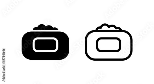 Black Soap Bar Icons: Solid and Outline Symbols for Hygiene and Personal Care