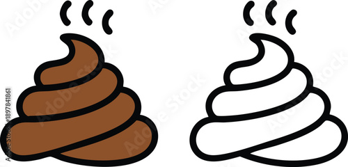 Minimalist Swirl Emoji Vector Illustration, Monochrome and Color Comparison of Feces Symbols, vector, illustration, silhouette