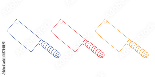 Set of three colorful meat cleaver line art icons