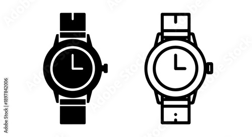 Stylish Wrist Watch Icon Set - Modern Timekeeping and Personal Style Vector