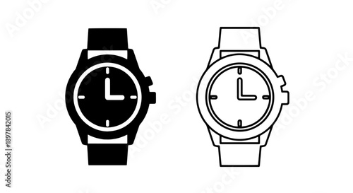 Classic Wrist Watch Icon Set - Fashion Accessory and Timepiece Vector Symbol