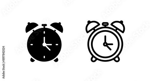 Retro Alarm Clock Icon Set - Morning Wake Up and Time Management Vector Symbol