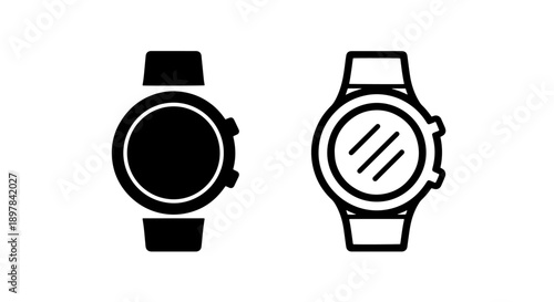 Smartwatch Minimalist Icon Set - Wearable Tech and Fitness Tracker Vector Graphic