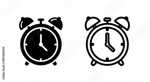 Classic Alarm Clock Icon Set - Daily Routine and Punctuality Vector Graphic