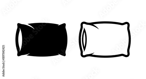 Soft Pillow Icons: Black Solid and Outline Designs for Bedding, Comfort, and Home Decor