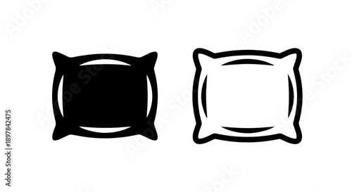 Cozy Pillow Icons: Black Solid and Outline Designs for Bedroom, Home, and Restful Sleep