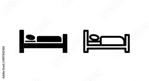 Side View Single Bed Icon: Sleeping Person for Hotel, Motel, and Guest Room Signage