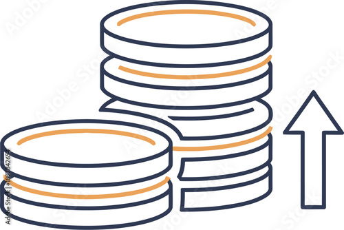 Stacks of Coins with Arrow Upward business icon illustrating financial growth and prosperity