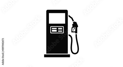 A simple black and white illustration depicts a gas pump with a nozzle commonly found at filling stations