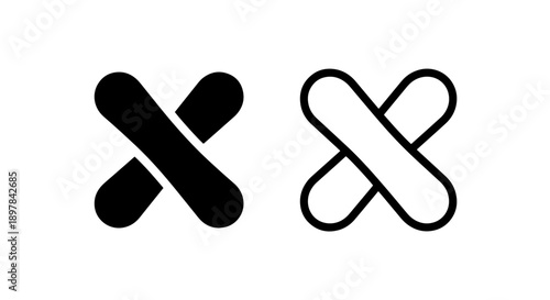 Crossed Bandage Plaster Icon Set, Medical First Aid Vector Symbol for Care