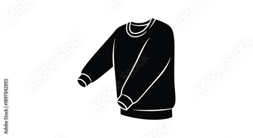 A minimalist black and white illustration depicts a folded sweatshirt showcasing its basic shape and design high quality professional detailed