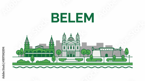 Belem Brazil skyline with famous city landmarks vector illustration