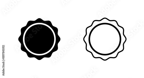 Circular Wavy Edge Badge and Outline Icons for Product Labels and Quality Seals