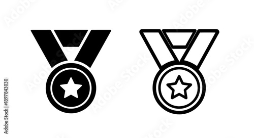 Star Medal Award Icon Set Representing Achievement, Victory, and Success