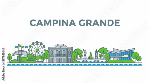 Campina Grande Brazil skyline with famous landmarks vector illustration