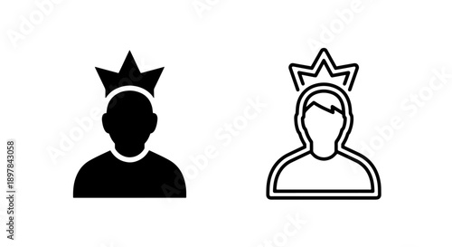 Royal User Profile Icon Set with Crown Symbolizing King, Queen, or VIP Status