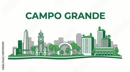 Campo Grande Brazil city skyline landmarks vector illustration