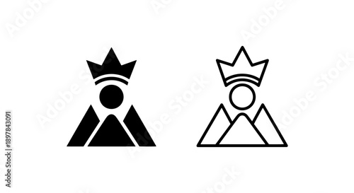 Crowned Mountain Peak Icon Representing Leadership, Success, and Achievement