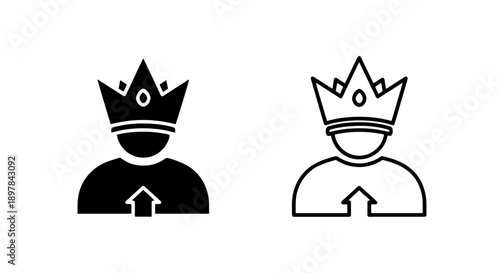 Crowned User with Up Arrow Icon for Promoted Status or Elevated Leadership