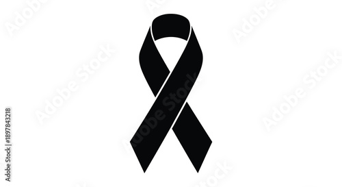 A stark black ribbon is displayed against a white background symbolizing mourning remembrance or support high quality professional