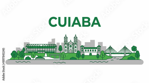 Cuiaba city skyline with landmarks vector illustration