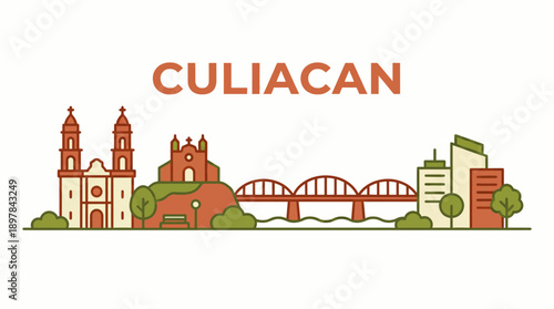 Culiacan Mexico city skyline landmarks vector illustration
