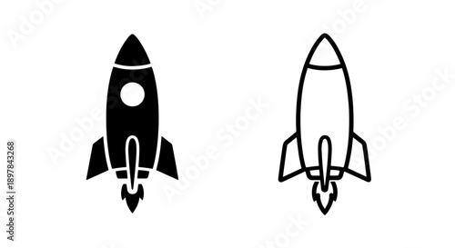Black Rocket Launch Icon with Outline Representing Speed, Progress, and Business Growth
