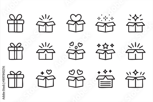 Gift Box and Surprise Unboxing Icons for Ecommerce