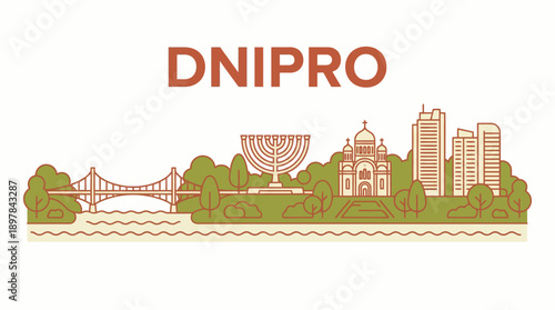 Dnipro city skyline and landmarks vector illustration