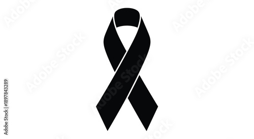 A stark black ribbon is displayed against a pure white background symbolizing remembrance and support high quality professional