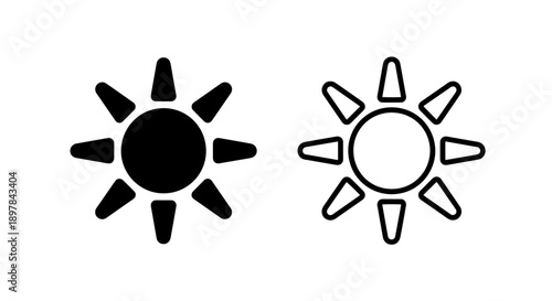 Geometric Sun Icons with Pointed Rays, Symbolizing Summer, Brightness, and Day