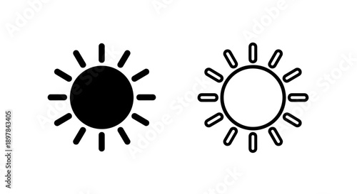 Simple Sun Icons with Rounded Rays for Warmth, Brightness, and Summer Weather
