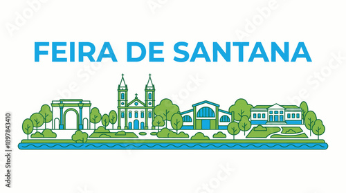 Feira de Santana Brazil skyline landmarks vector illustration