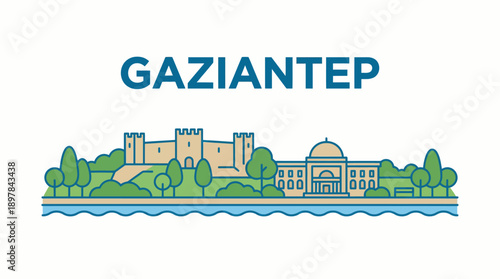 Gaziantep city landmarks and castle vector illustration