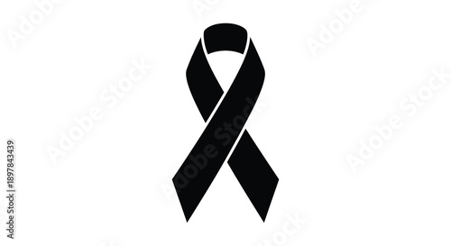 A stark black ribbon is displayed on a white background symbolizing awareness remembrance or support for a cause